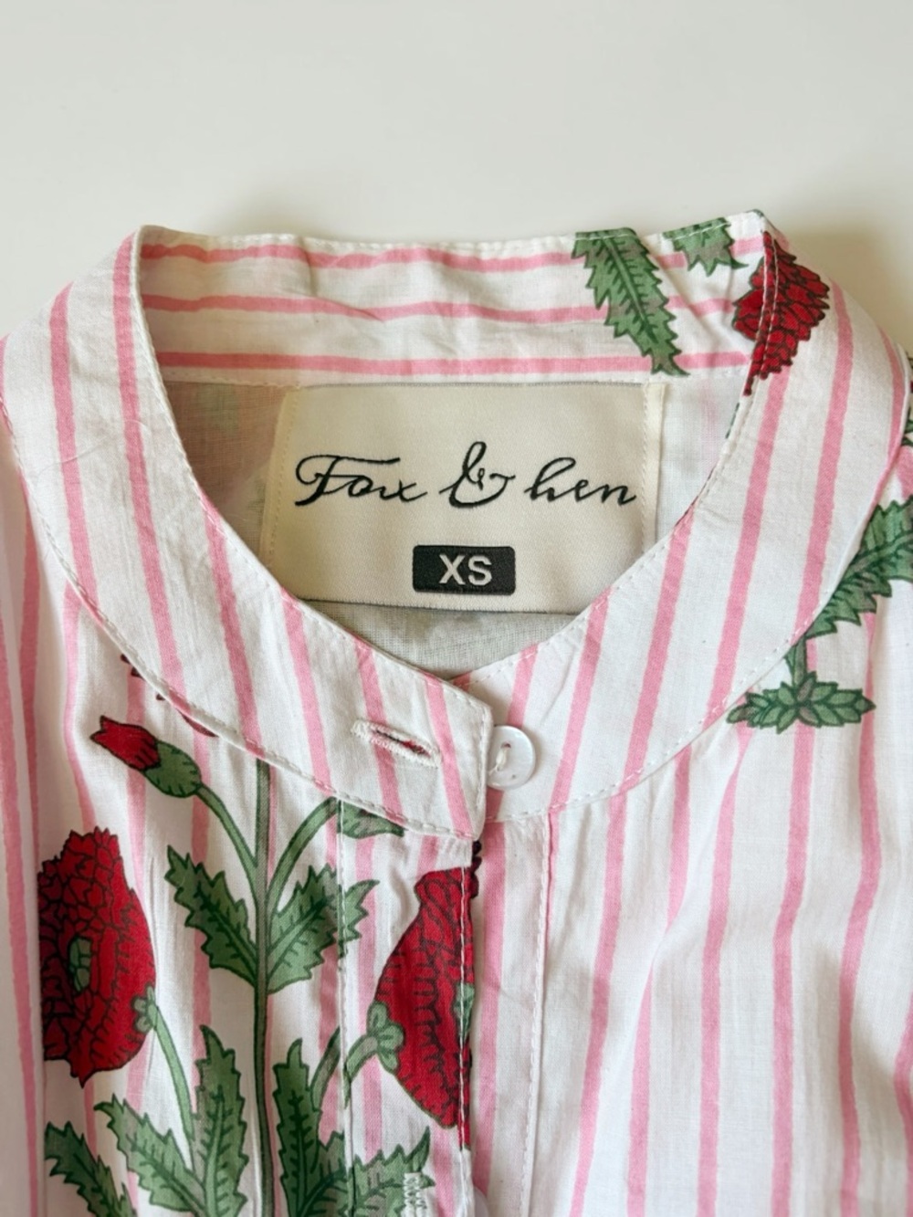 Fox & Hen Pink Floral-Striped Midi Shirt Dress Puff Sleeves Tie Waist Size XS - Picture 7 of 12